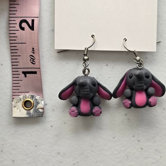 Gray Elephant Floppy Ears Dangle Hook Earrings Boho Fashion Jewelry - Picture 5 of 5